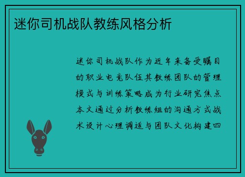 迷你司机战队教练风格分析